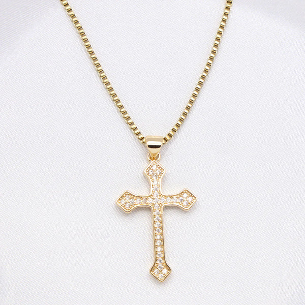 Collier Croix Halo Glacé – Or