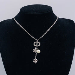 Silver Charm Drop Pendant Necklace – Letter Charm with Star, Pearl & Clover