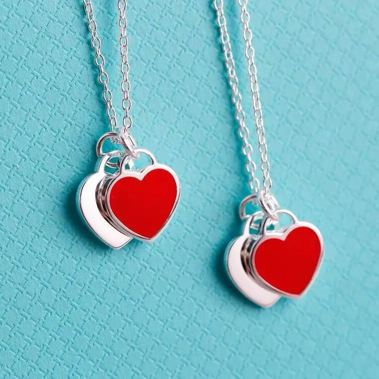 Heart Tag Pendant, Blue & Red & Pink