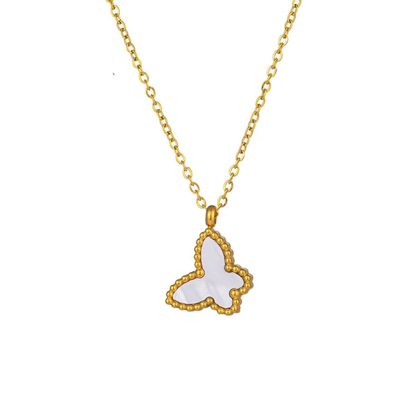 Sweet Butterfly Necklace - White Pearl
