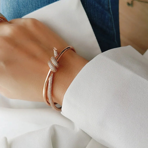 Bracelet Nœud Or et Or Rose avec Diamants
