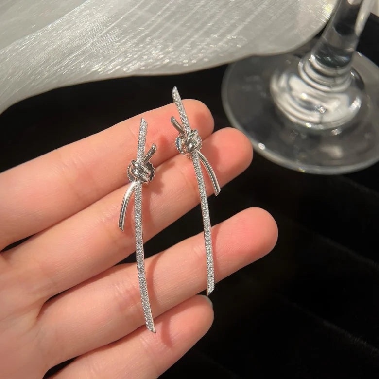Boucles d'oreilles pendantes Knot, or rose, or et or blanc