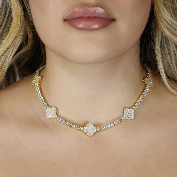 Collier tennis trèfle 4 mm - Or