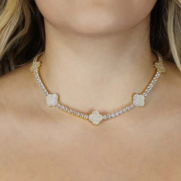 Collier tennis trèfle 4 mm - Or