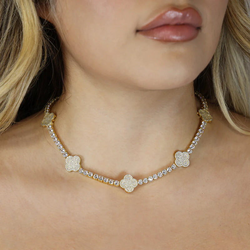 Collier tennis trèfle 4 mm - Or