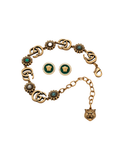 Duo Élégance Dorée : Bracelet Turquoise et Perles + Boucles d'Oreilles Sophistiquées