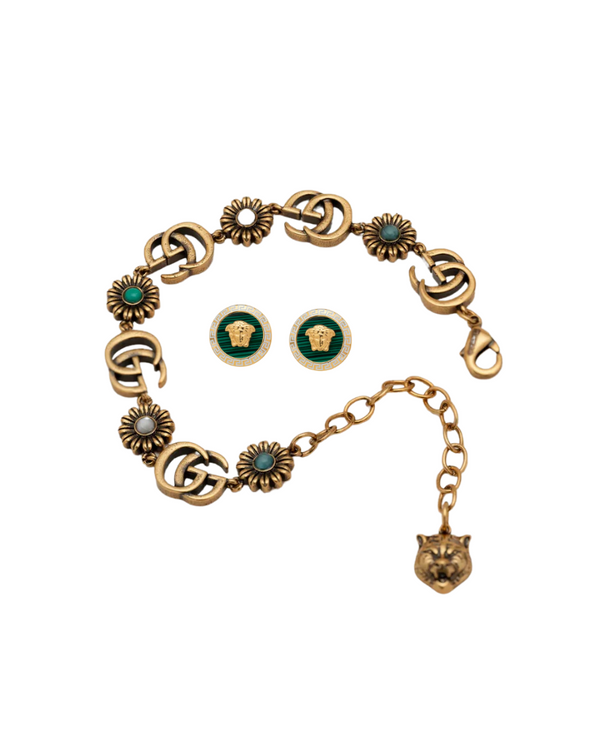 Duo Élégance Dorée : Bracelet Turquoise et Perles + Boucles d'Oreilles Sophistiquées