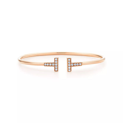 T Diamond Wire Bracelet Gold & White Gold & Rose Gold