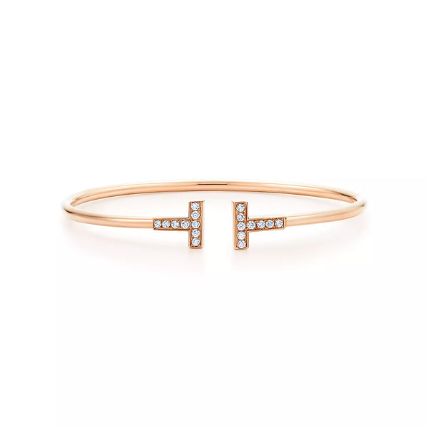 Bracelet fil diamant T en or, or blanc et or rose