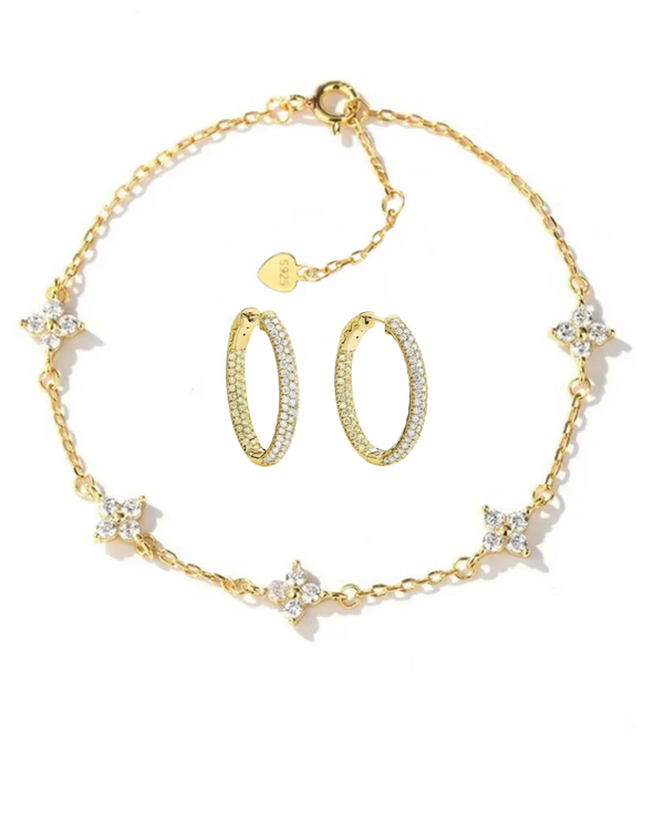 Kali Gold Duo : Bracelet plaqué or 18 carats et boucles d'oreilles éblouissantes avec cristaux de zircone