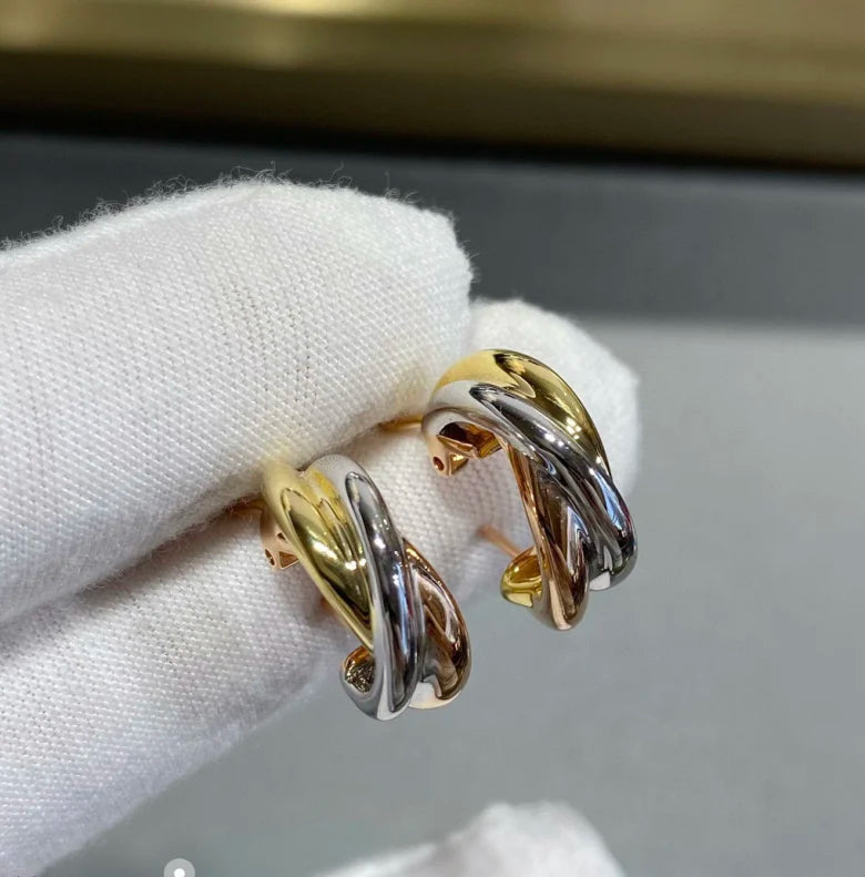 Boucles d'oreilles à tige tricolores à triple créoles