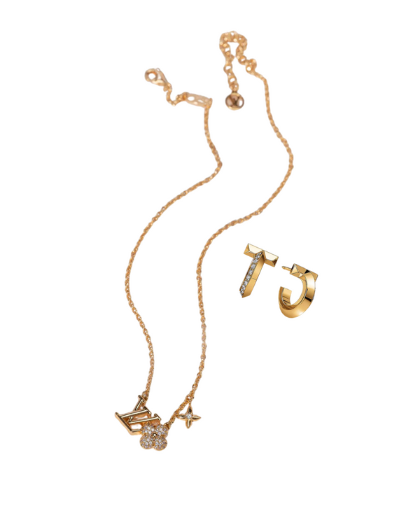 Parure Avian Elegance : collier et boucles d'oreilles plaqués or avec diamants roses du Mozambique