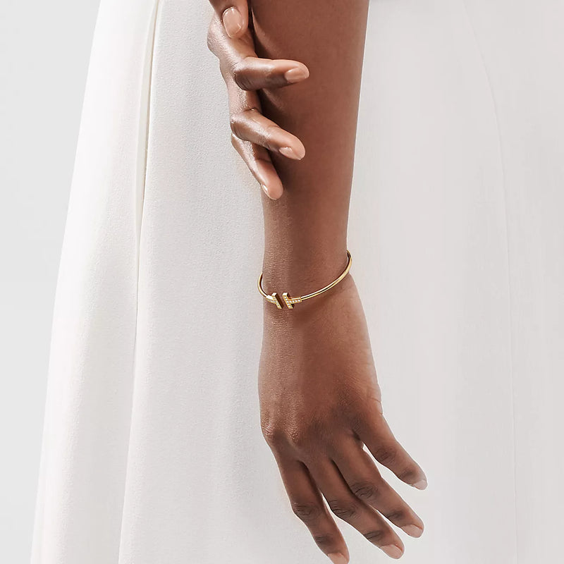 Bracelet fil diamant T en or, or blanc et or rose