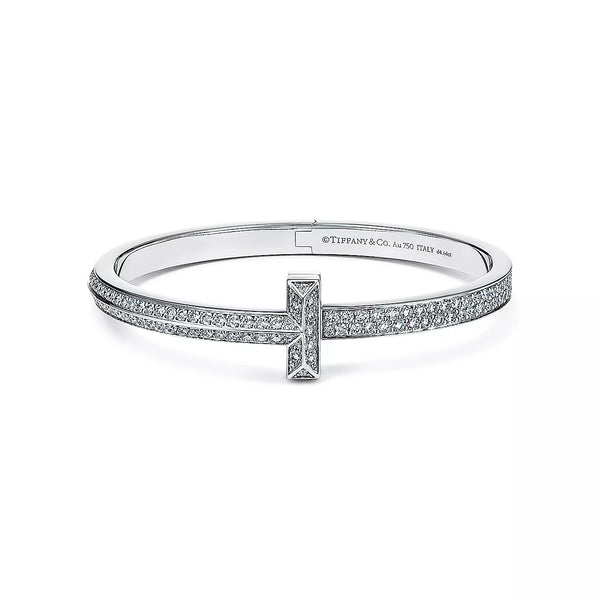 T T1 Wide Diamond Hinged Bangle, Platinum & Rose Gold