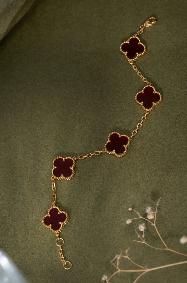 Bracelet Fleur en Émail Rouge