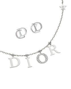 Elegant CD Set Silver Necklace and Earrings with Crystals
