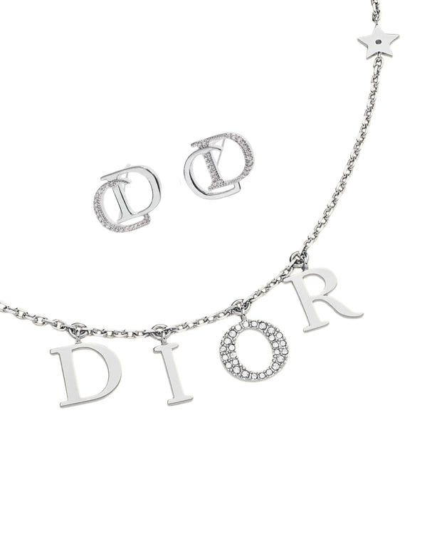 Elegant CD Set Silver Necklace and Earrings with Crystals