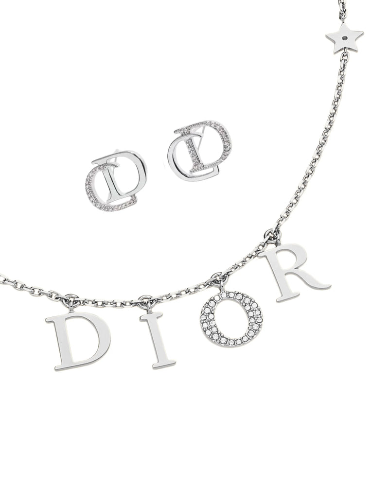 Elegant CD Set Silver Necklace and Earrings with Crystals