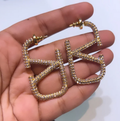 V encrusted diamond hoops