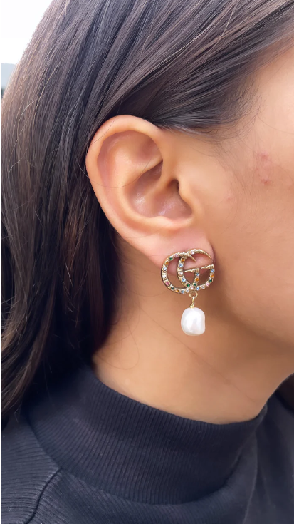 BOUCLES D'OREILLES PENDANTES EN PERLES GG