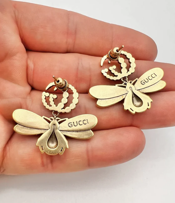 Boucle d'oreille perle abeille GG