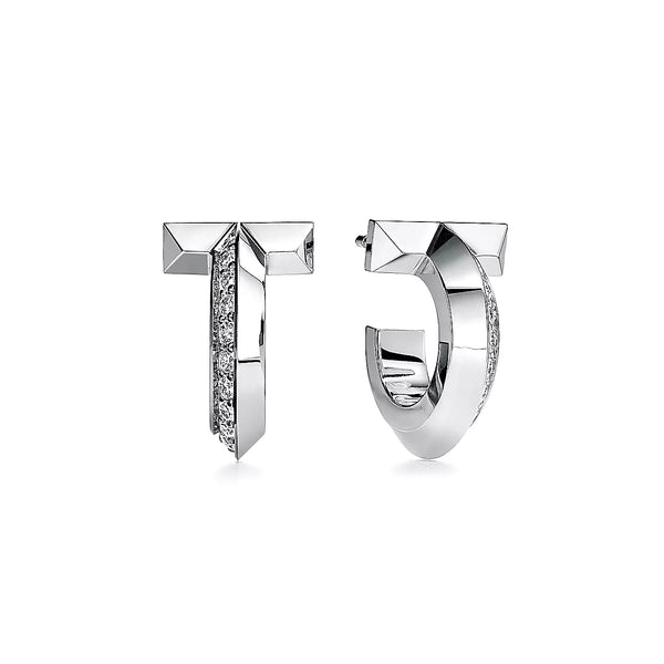 Boucles d'oreilles créoles T T1, or et or blanc