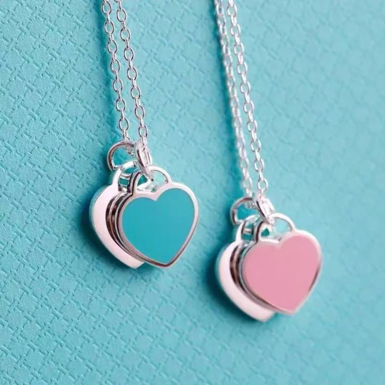 Heart Tag Pendant, Blue & Red & Pink