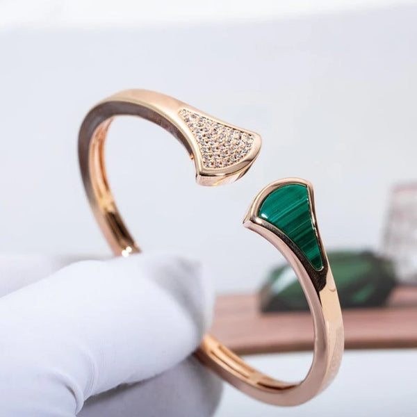BRACELET OPEN MALACHITE PINK GOLD