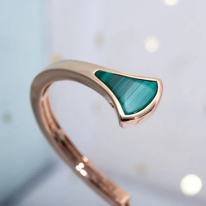BRACELET OUVERT MALACHITE OR ROSE