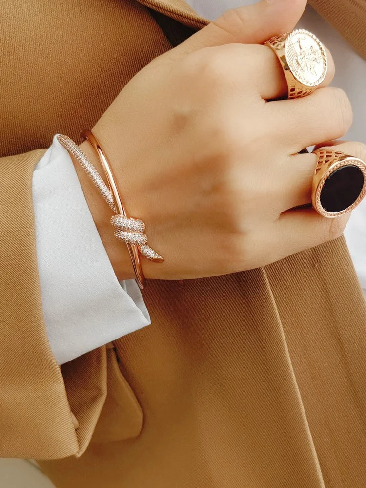 Bracelet Nœud Or et Or Rose avec Diamants
