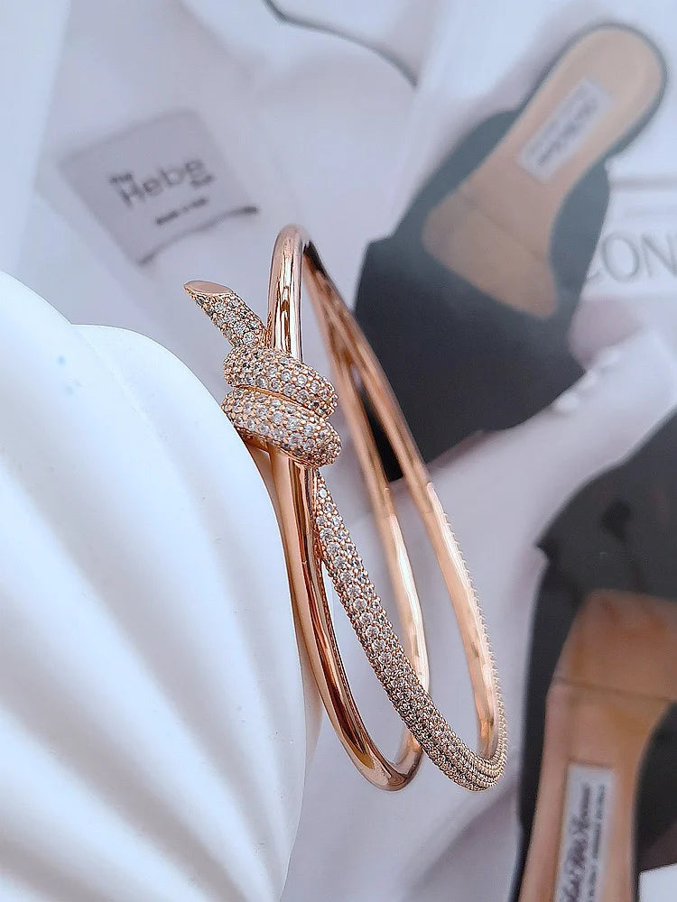 Bracelet Nœud Or et Or Rose avec Diamants