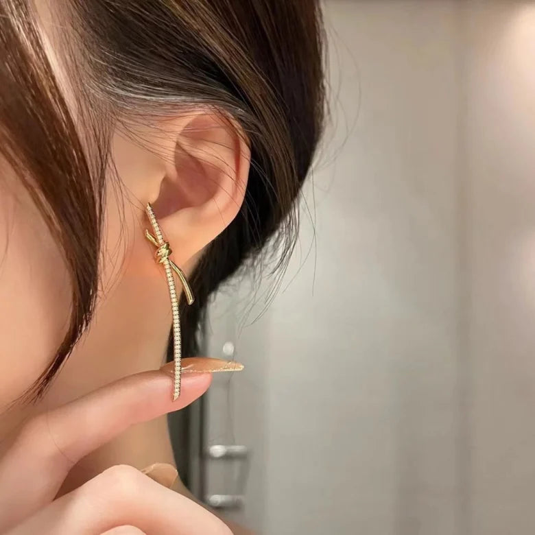 Boucles d'oreilles pendantes Knot, or rose, or et or blanc