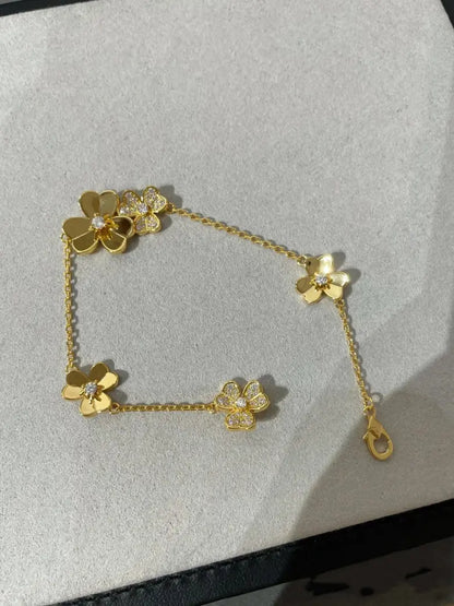 Gold Flower Bracelet, Frivole bracelet, 5 flowers