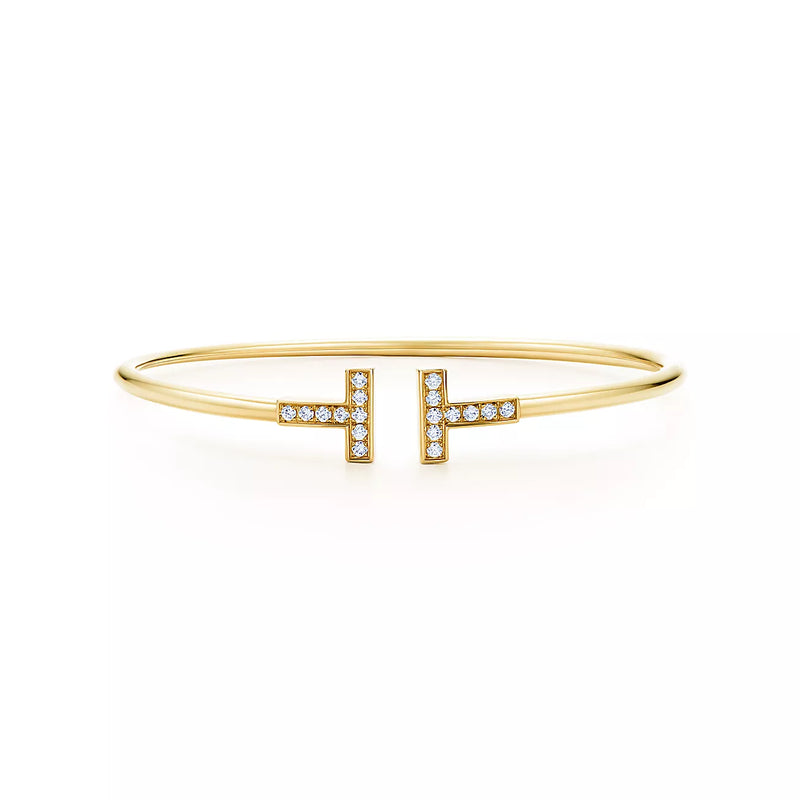 Bracelet fil diamant T en or, or blanc et or rose