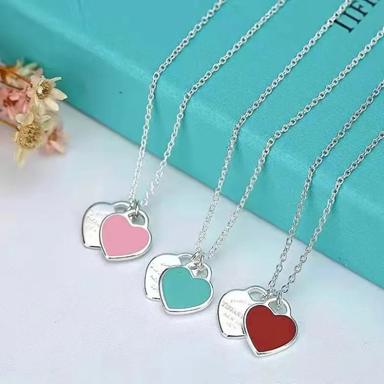 Heart Tag Pendant, Blue & Red & Pink