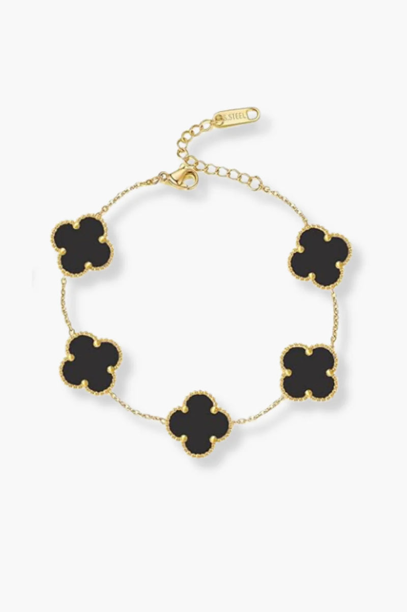 Aussie Luv Black Bracelet Gold Plated features elegant black flowers with a durable gold-plated design.